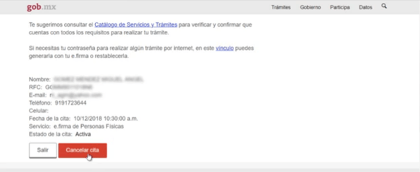 Cancelar la cita del SAT