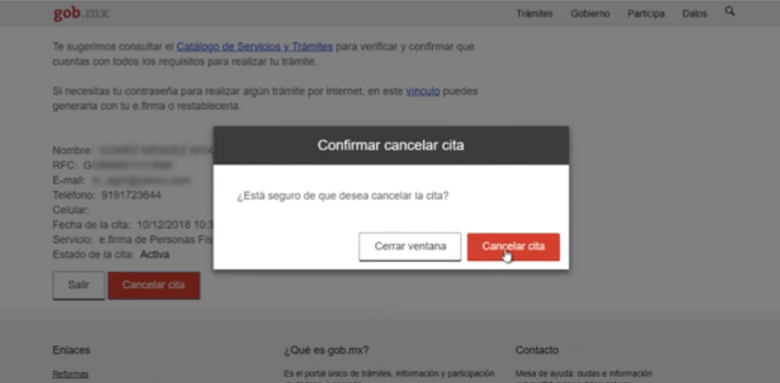 Anular la cita del SAT