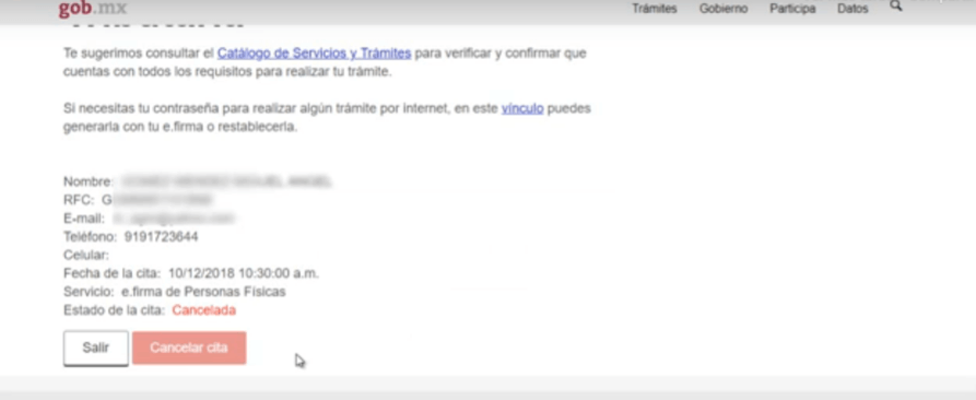 Anular la cita del SAT